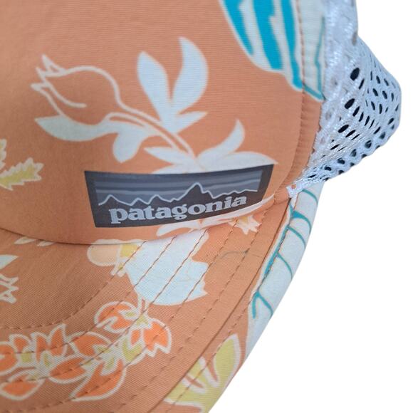 Patagonia Duckbill Trucker Hat Peach Floral Mesh Adjustable Reflective Logo Hat - Picture 7 of 7